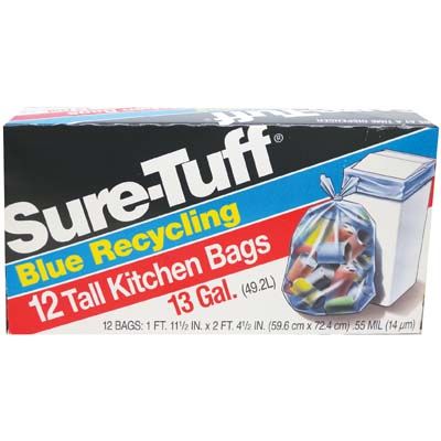 [Trash -11146] Trash Bag Sure Tuff Blue Recycling Flap Tie 13 Gal 12CT