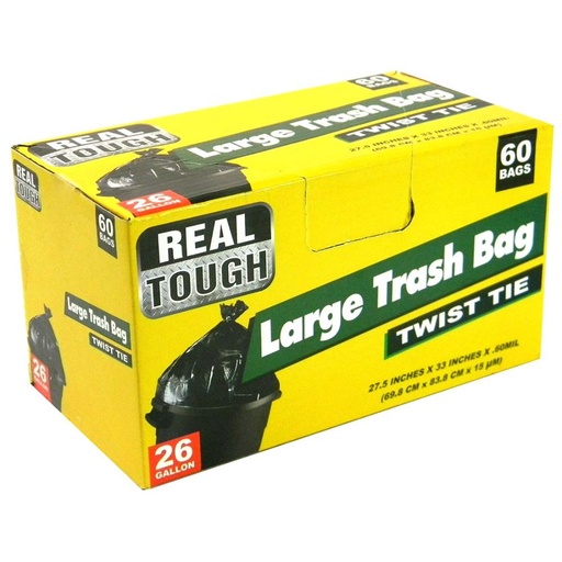 [Trash -23884] Trash Bag Real Tough Twist Tie Black 26 Gal 60CT
