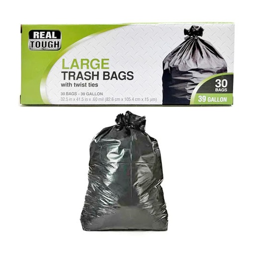 [Trash -24347] Trash Bag Real Tough Twist Tie Black 39 Gal 30CT