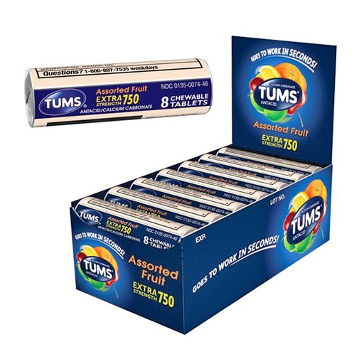 [Tums A-11242] Tums Antacid Extra Strength 750 Assorted Fruit 12CT