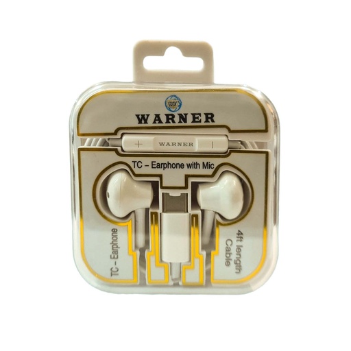 [Warner-24958] Warner Earphone With C Type Connection 4FT (66632)