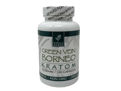 [Whole -12515] Whole Herbs Green Vein BORNEO Kratom 72gm/120Capsules Bottle