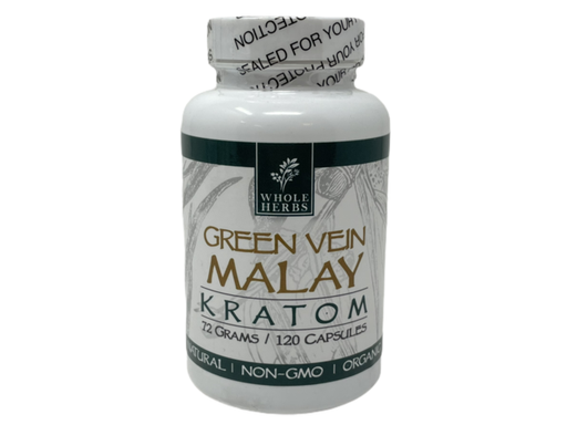 [Whole -12777] Whole Herbs Green Vein MALAY Kratom 72gm/120Capsules Bottle