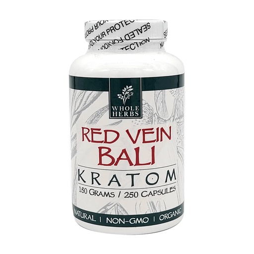 [Whole -23200] Whole Herbs Red Vein Bali Kratom 150gm/250 Capsules Bottle