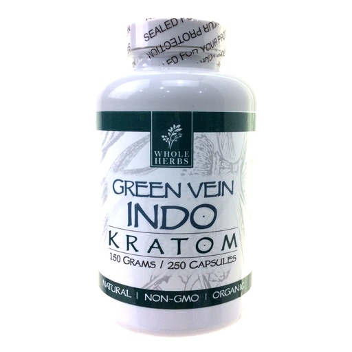 [Whole -23561] Whole Herbs Green Vein INDO Kratom 150gm/250Capsules Bottle