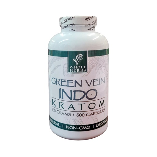 [Whole -23875] Whole Herbs Green Vein INDO Kratom 300GM/500Capsules Bottle
